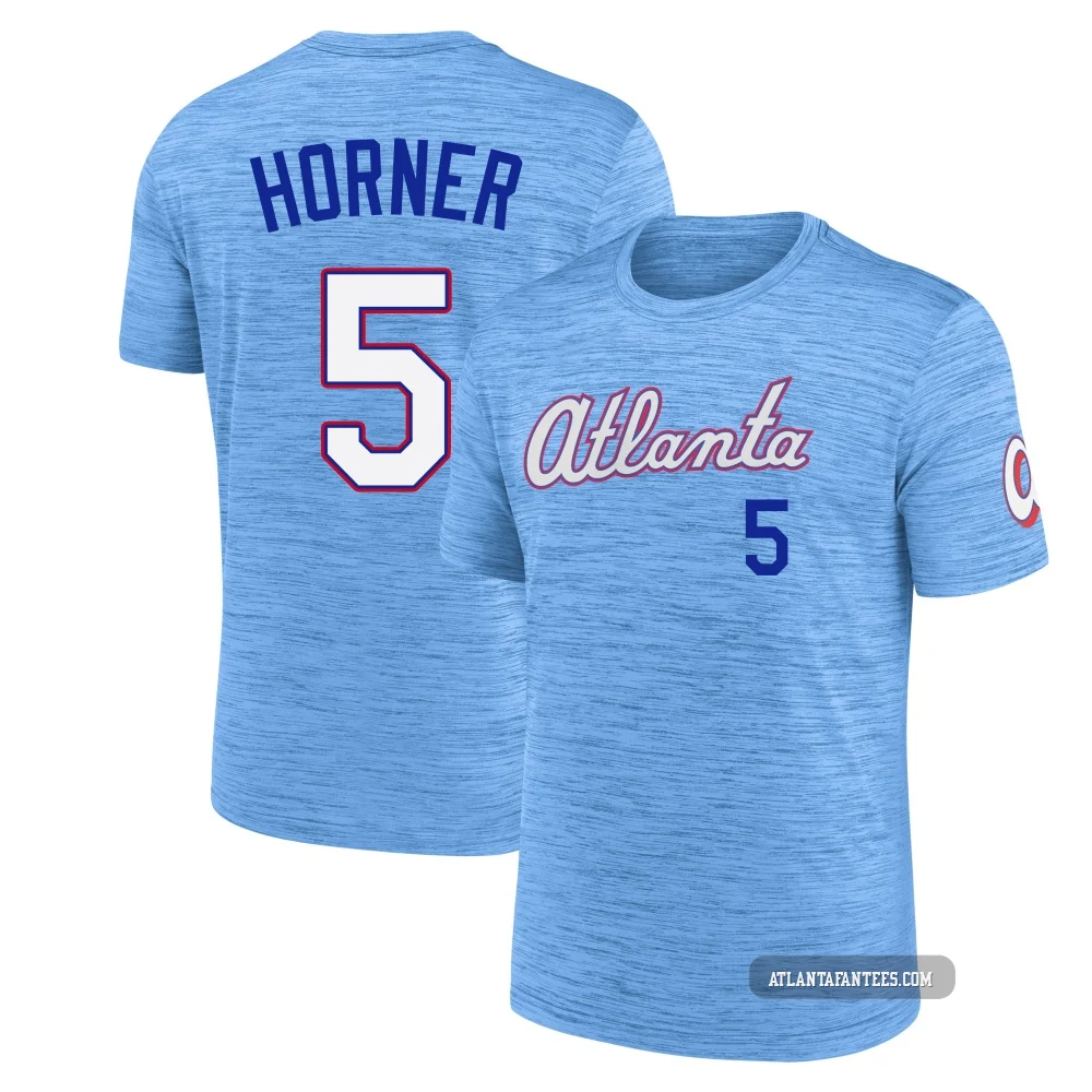 Bob Horner ＃5 Atlanta Braves Men's Blue Powder 2026 City Connect Game Day Velocity Name & Number T-Shirt