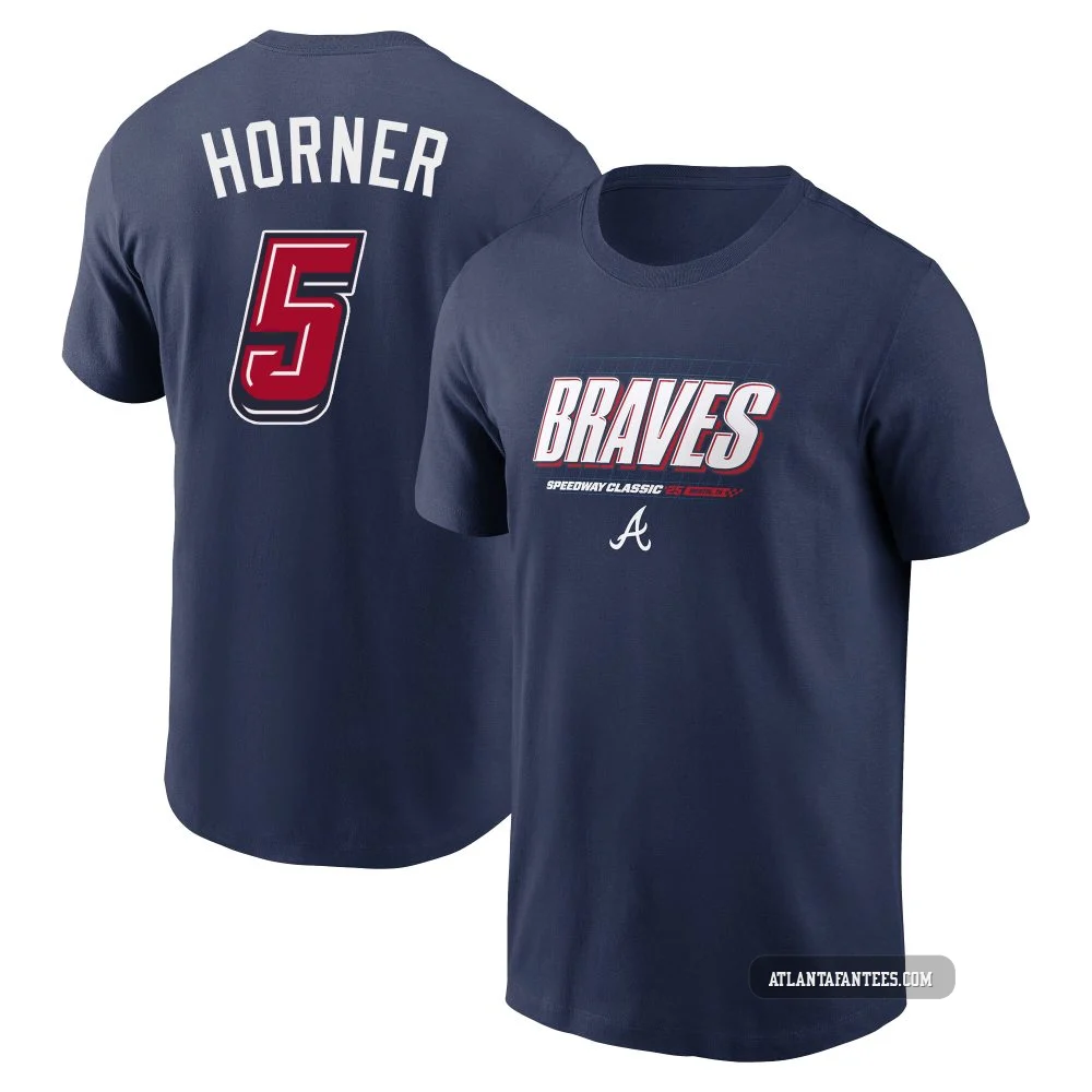 Bob Horner ＃5 Atlanta Braves Men's Navy 2025 Speedway Classic Wordmark Name & Number T-Shirt