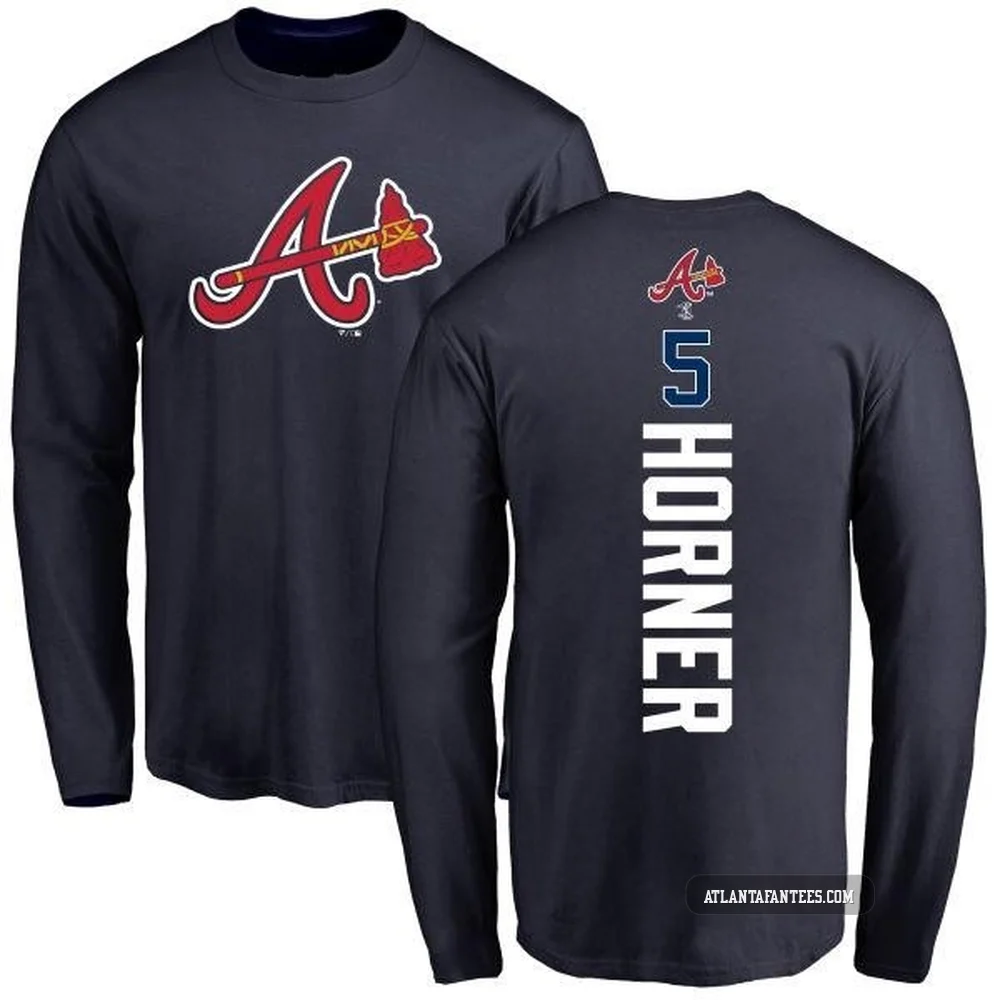 Bob Horner ＃5 Atlanta Braves Men's Navy Backer Long Sleeve T-Shirt -