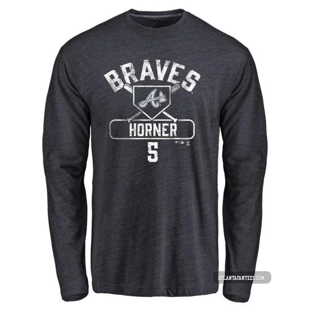 Bob Horner ＃5 Atlanta Braves Men's Navy Base Runner Tri-Blend Long Sleeve T-Shirt -