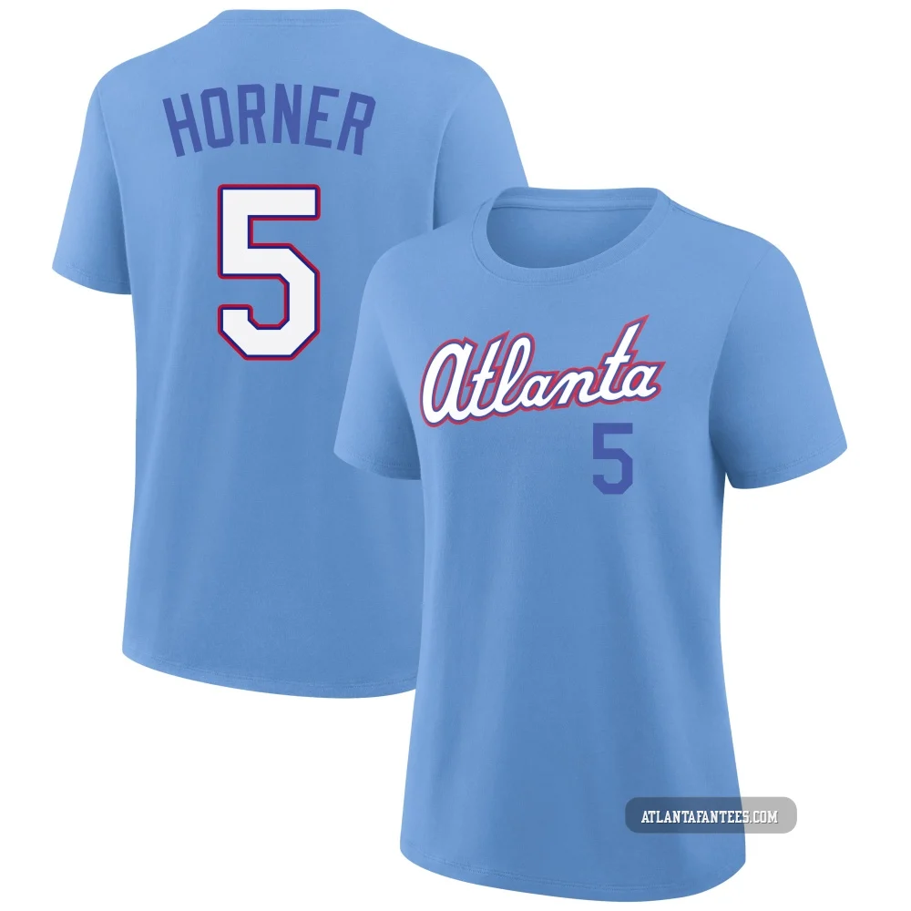 Bob Horner ＃5 Atlanta Braves Women's Light Blue 2026 City Connect Name & Number T-Shirt