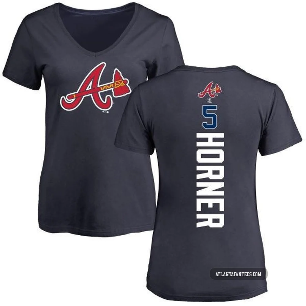 Bob Horner ＃5 Atlanta Braves Women's Navy Backer Slim Fit T-Shirt -