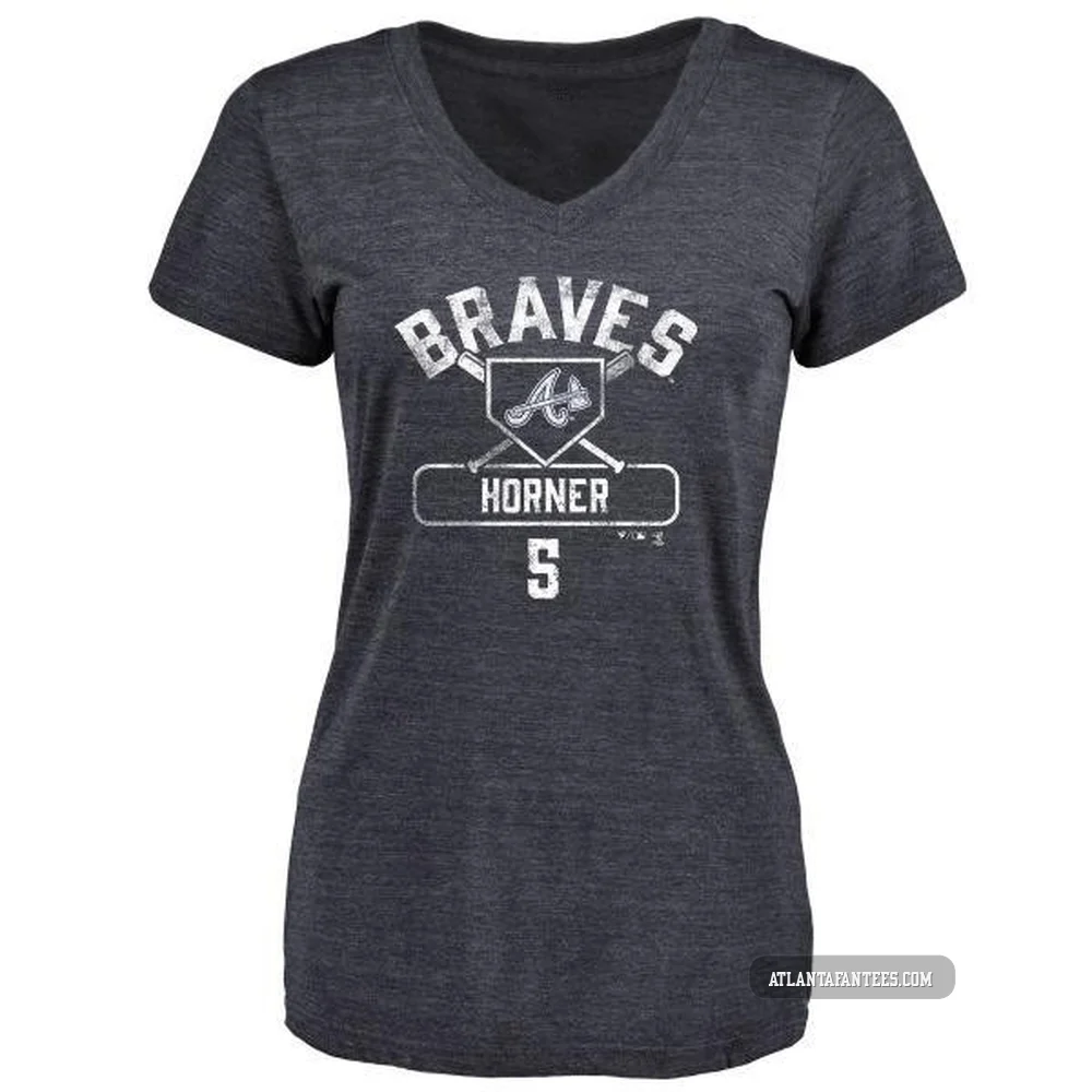 Bob Horner ＃5 Atlanta Braves Women's Navy Base Runner Tri-Blend T-Shirt -