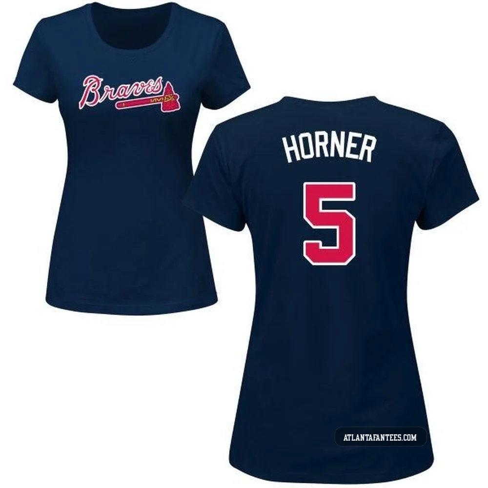 Bob Horner ＃5 Atlanta Braves Women's Navy Roster Name & Number T-Shirt -