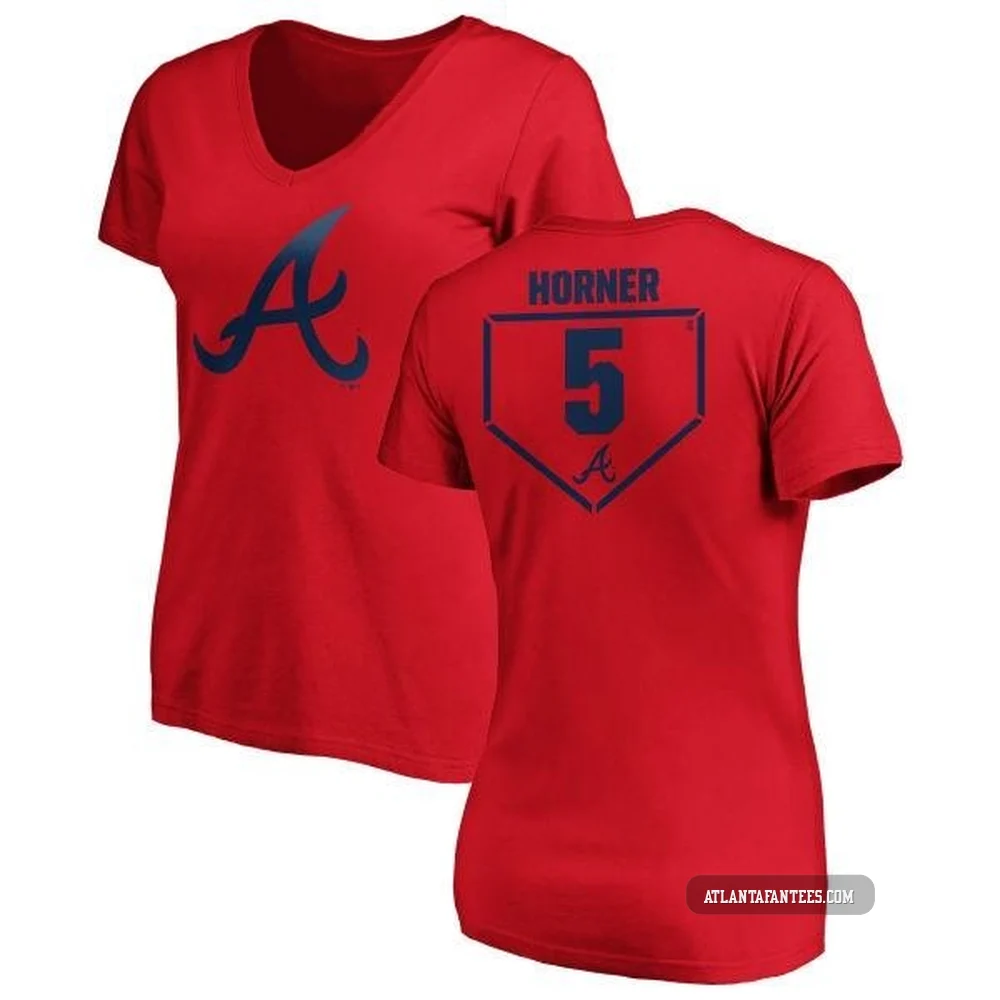 Bob Horner ＃5 Atlanta Braves Women's Red RBI Slim Fit V-Neck T-Shirt -