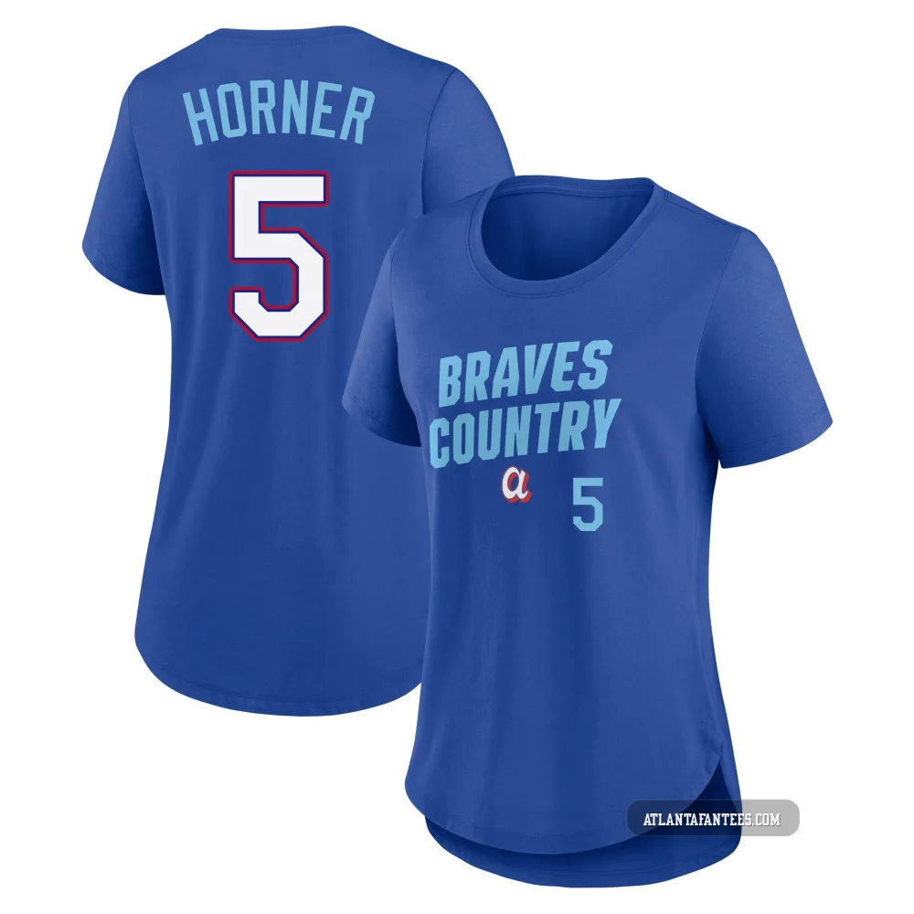 Bob Horner ＃5 Atlanta Braves Women's Royal 2026 City Connect Team Phrase Script Name & Number T-Shirt